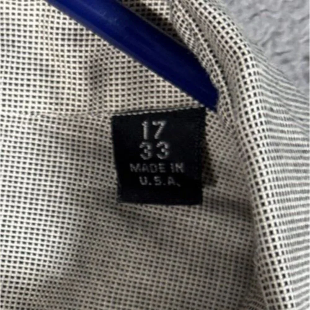 Gitman Brothers Shirt Men's Size 17 33 Button Up‎ Gray Check Plaid Made in USA